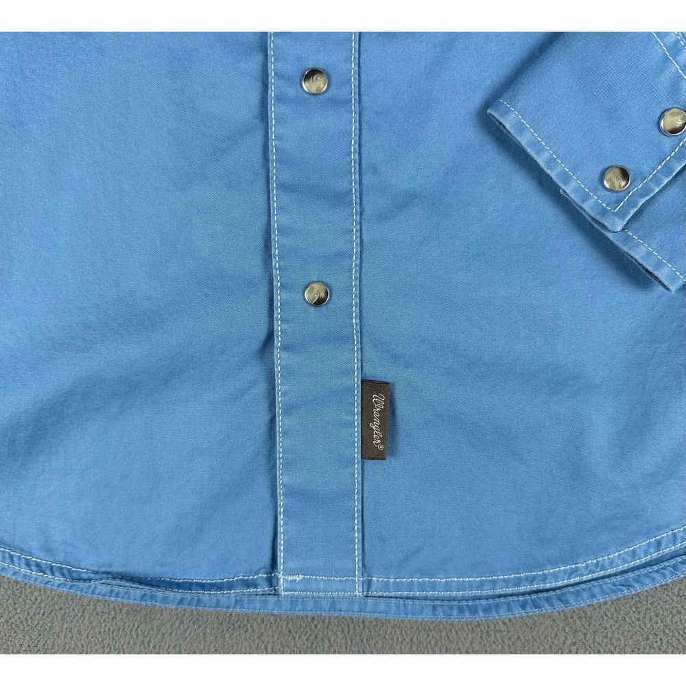 Wrangler Pearl Snap Shirt Mens Large Blue Retro Western Cowboy Cotton Dyed - Picture 4 of 8